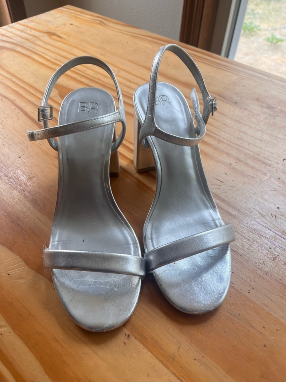 bp Silver Metallic Block Heel Sandals